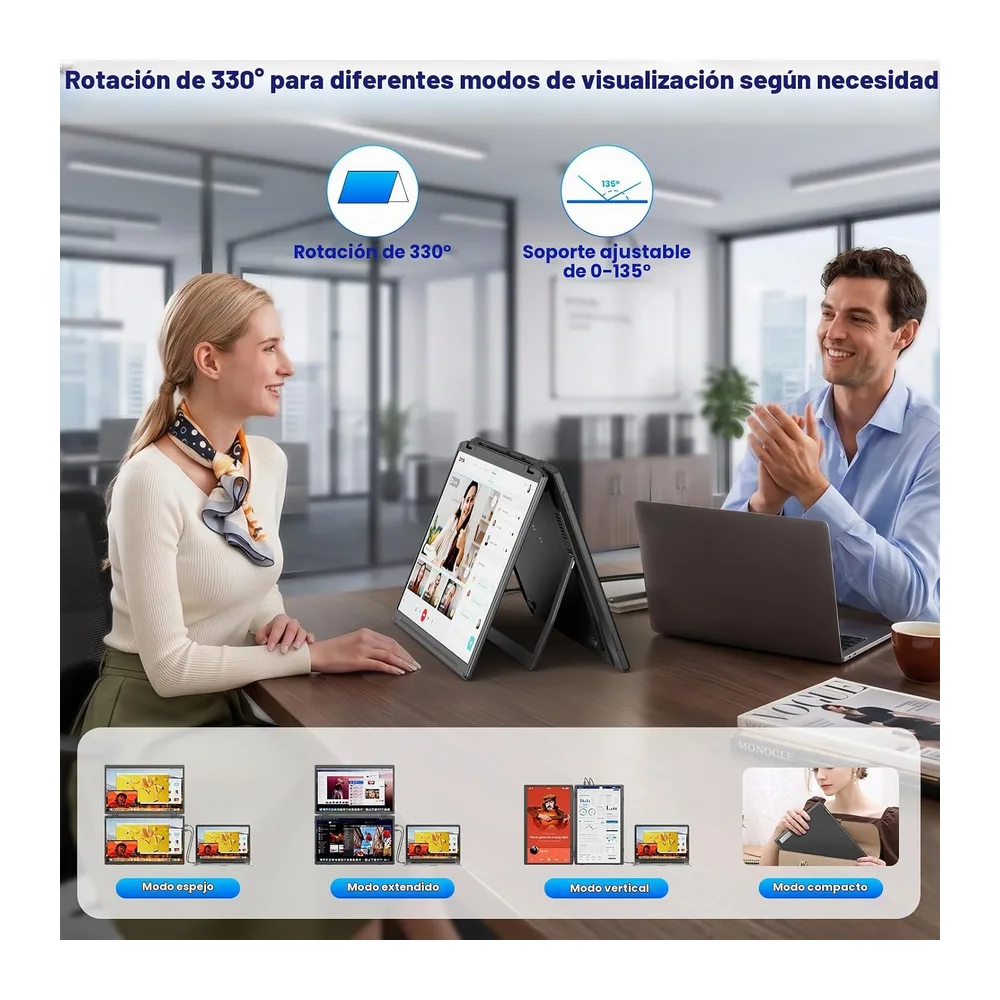 KEFEYA 15,6" Monitor Portátil Doble, IPS 1080P FHD Triple Extensor de Pantalla para Todos Tamaños Laptop, — 4