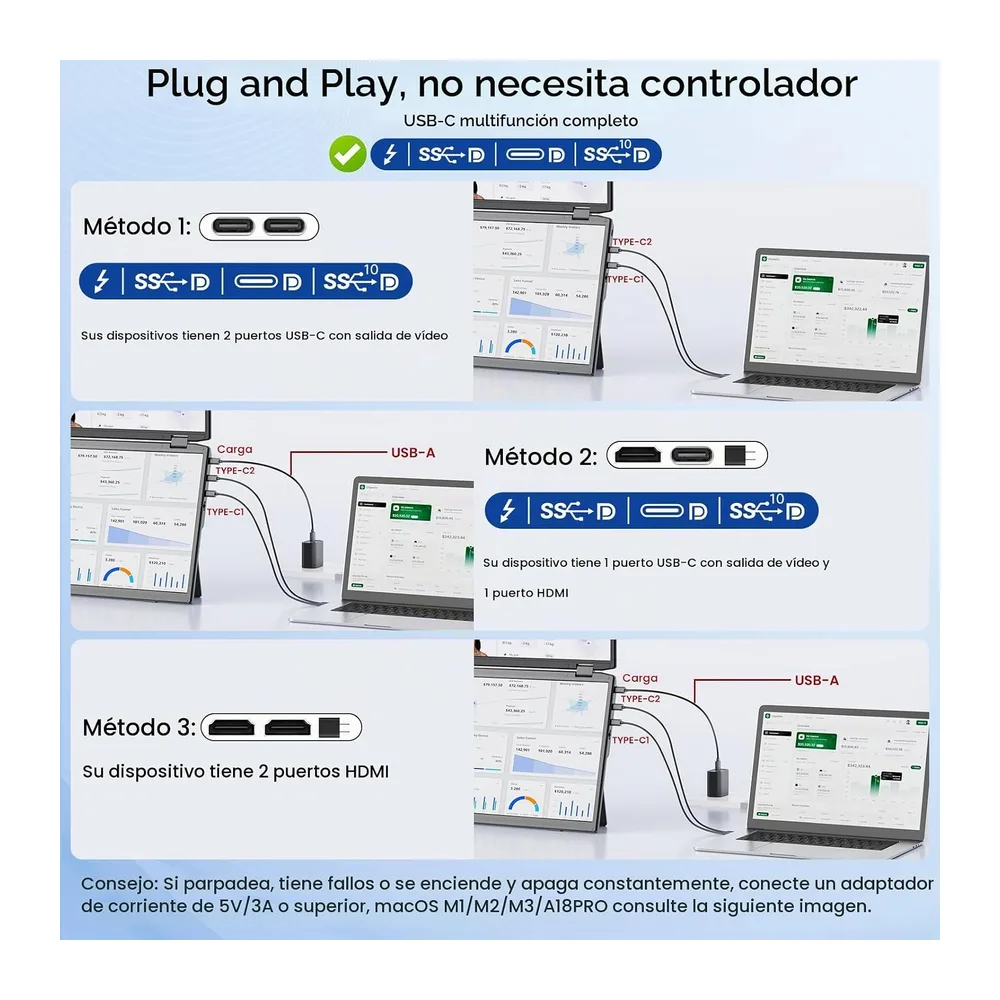 KEFEYA 15,6" Monitor Portátil Doble, IPS 1080P FHD Triple Extensor de Pantalla para Todos Tamaños Laptop, — 6
