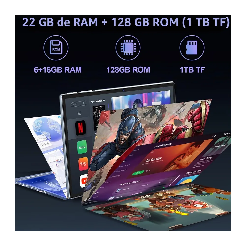 Último Tablet Gemini AI Android, Tablet 10 Pulgadas, 22GB+128GB/TF 1TB, Octa-Core 2.0GHz, 5G WiFi, — 3