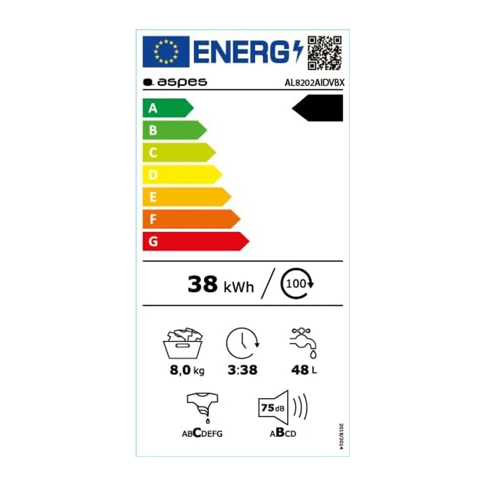 Aspes Lavadora 8 Kg Carga Frontal, Blanco, AL8202AIDVBX. 1200 rpm, Motor Inverter, 15 Programas, Eco-Logic — 2