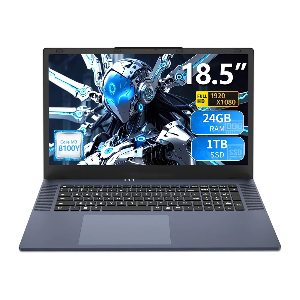 Ordenador Portátil 18,5 Pulgadas, Core 8100Y, PC Portátil 24GB RAM 1TB SSD, Win 11 Laptop, Pantalla IPS FHD