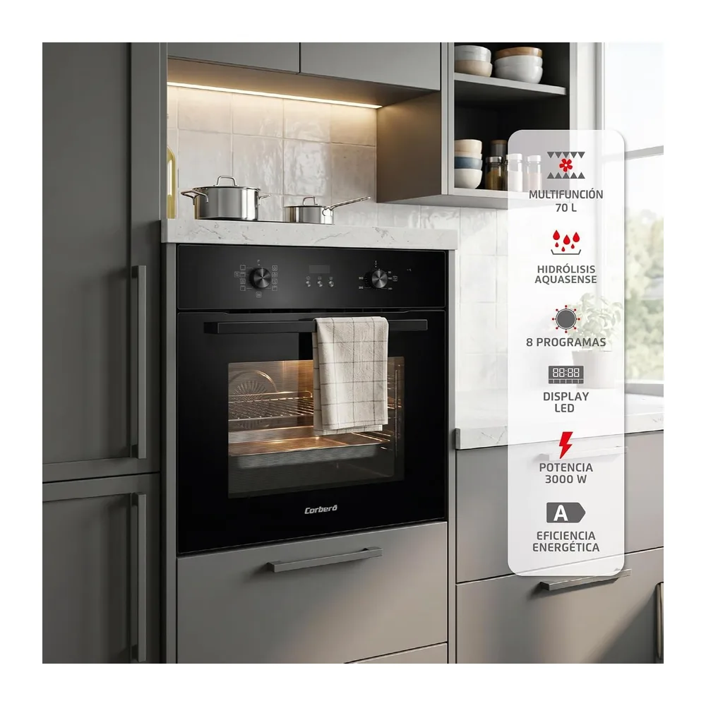 Corberó - Horno Eléctrico Multifunción Plus | CCHMD826N | 70L | 3000W | 8 Programas | Limpieza — 4