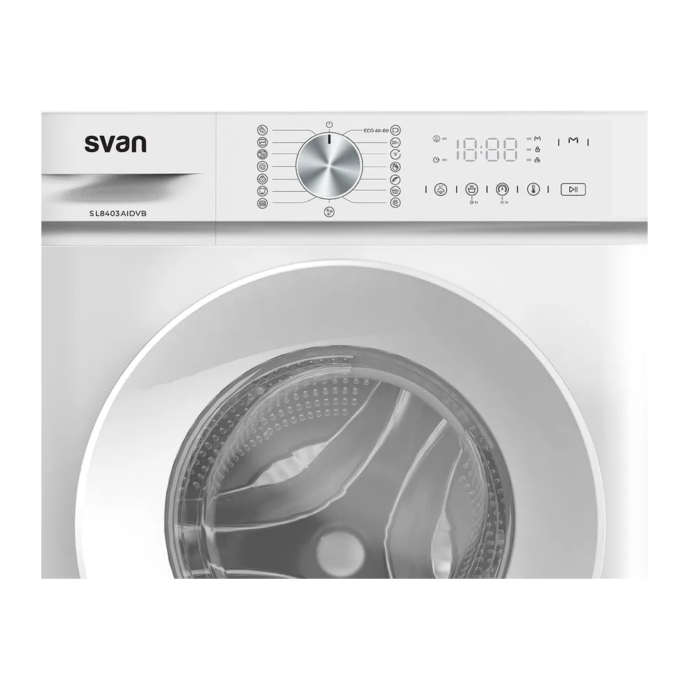Svan Lavadora 8 Kg Carga Frontal, Blanco, SL8403AIDVB. 1400 rpm, Motor Inverter, 15 Programas, Sistema — 2