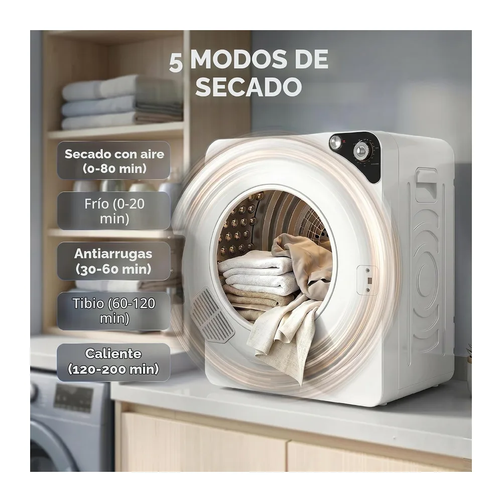 HOMCOM Secadora de Ropa 5 kg Secadora de Evacuación Compacta 1000W Blanco [Clase de eficiencia energética G] — 3