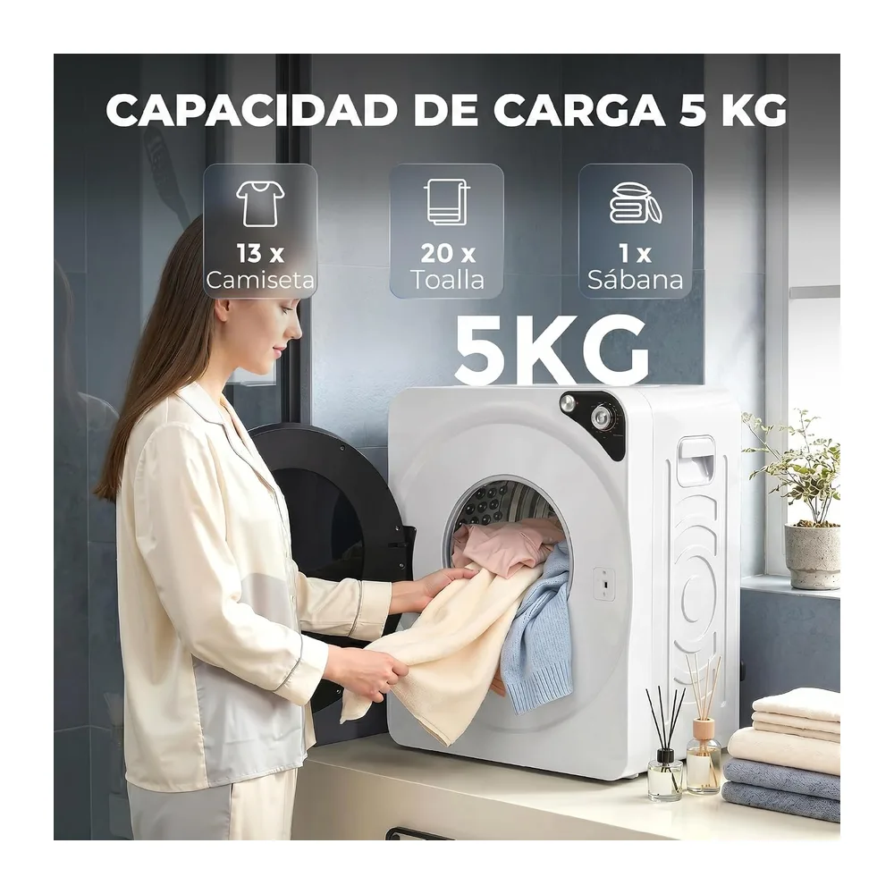 HOMCOM Secadora de Ropa 5 kg Secadora de Evacuación Compacta 1000W Blanco [Clase de eficiencia energética G] — 4