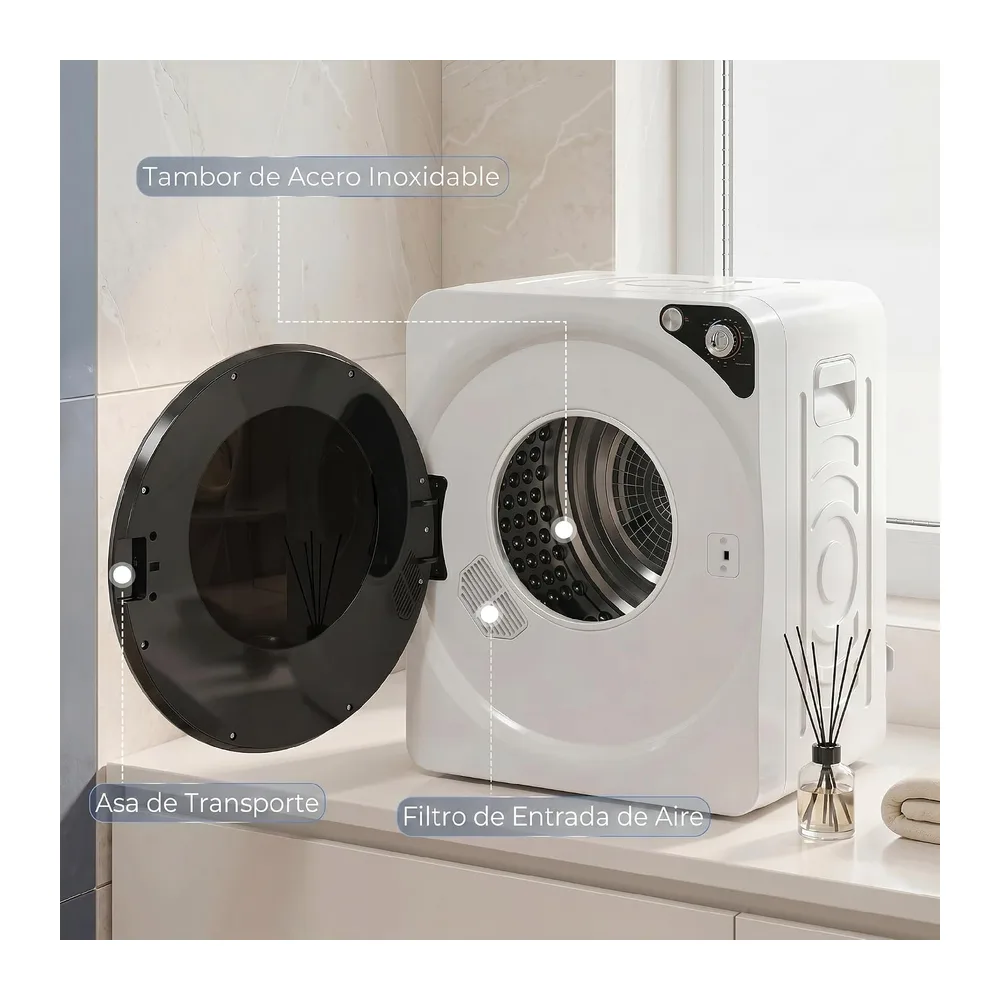HOMCOM Secadora de Ropa 5 kg Secadora de Evacuación Compacta 1000W Blanco [Clase de eficiencia energética G] — 6