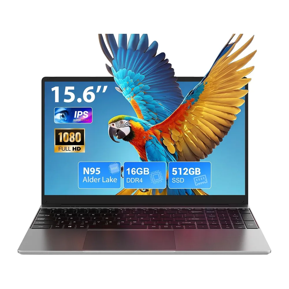Ordenador portátil 15,6 Pulgadas, 16 GB de DDR4, SSD de 512 GB (Ampliable a 1 TB), CPU N95 (hasta 3,4 GHz),