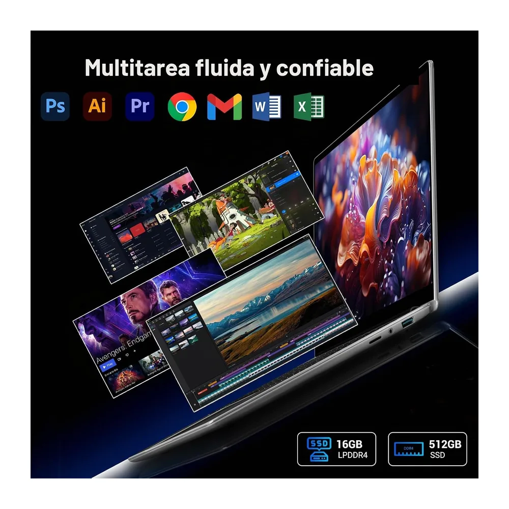 Ordenador portátil 15,6 Pulgadas, 16 GB de DDR4, SSD de 512 GB (Ampliable a 1 TB), CPU N95 (hasta 3,4 GHz), — 4