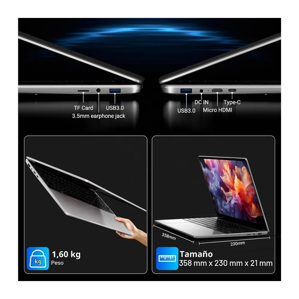 Ordenador portátil 15,6 Pulgadas, 16 GB de DDR4, SSD de 512 GB (Ampliable a 1 TB), CPU N95 (hasta 3,4 GHz), — 5