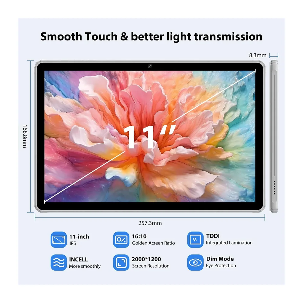 2026 Android 16 Tablet 11 Pulgadas, 36GB RAM+512GB ROM, SIM 4G & 5G WiFi, Octa Core 2.0GHz, 13MP+8MP, 2000 * — 5