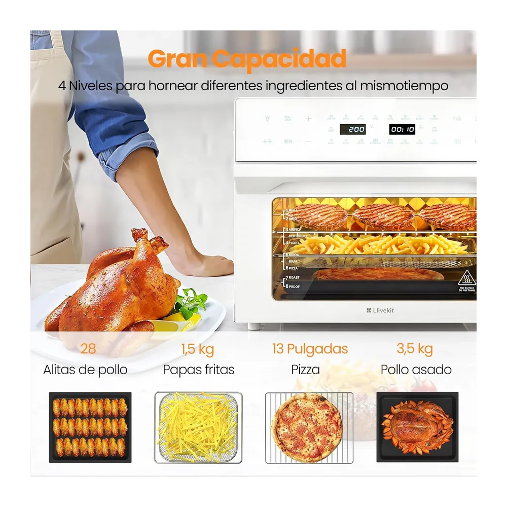 LLIVEKIT Freidora de Aire XXL 30 L con Asador Giratorio — 4