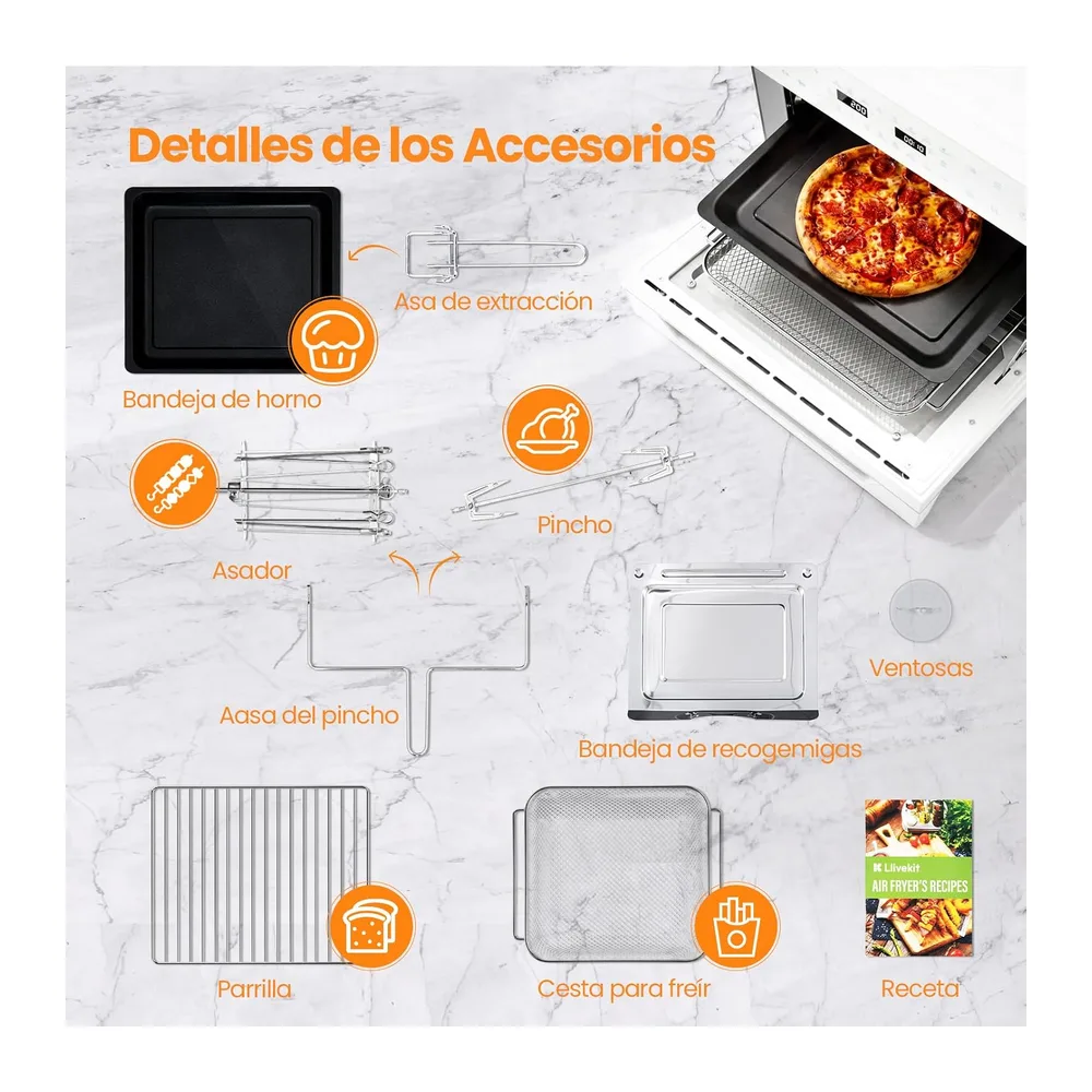 LLIVEKIT Freidora de Aire XXL 30 L con Asador Giratorio — 6