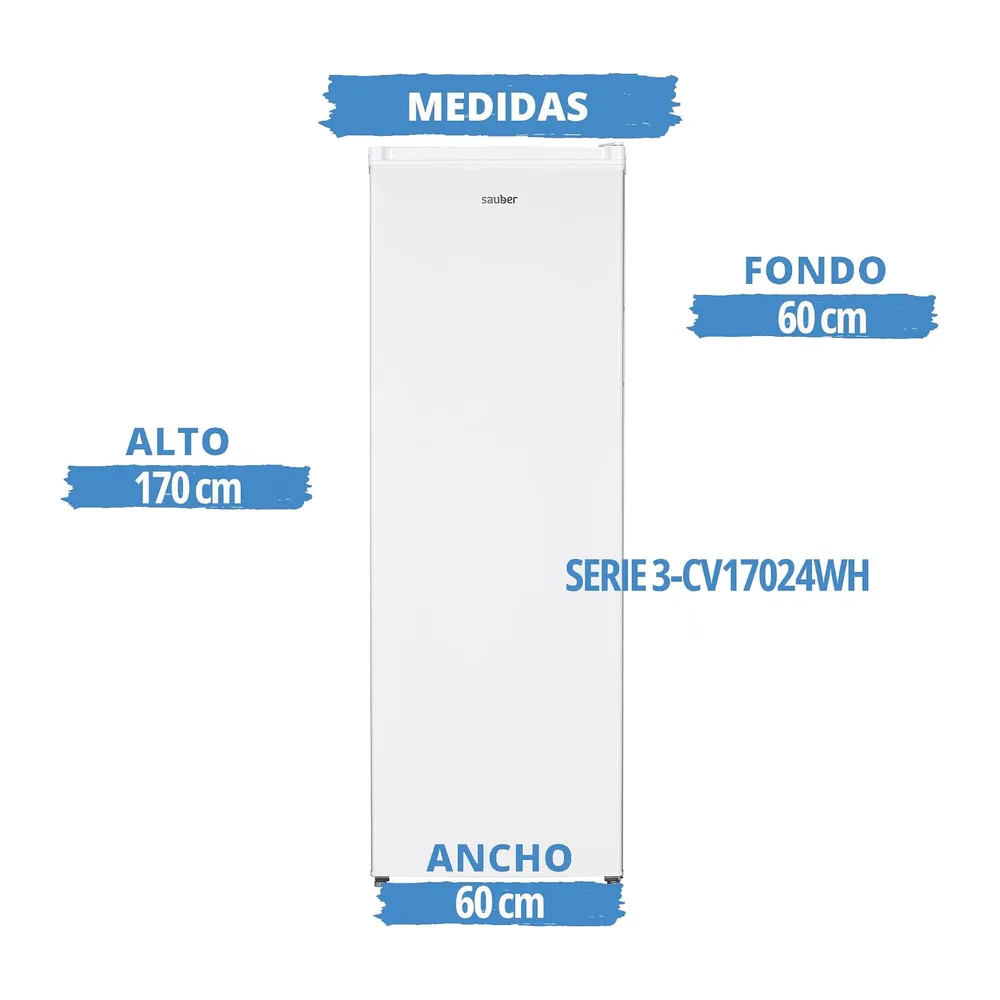 Sauber, Congelador Vertical 1 Puerta SERIE 3-CV17026WH, E, Puerta Reversible, Blanco, 171 x 60 cm, 7 Cajones, — 4