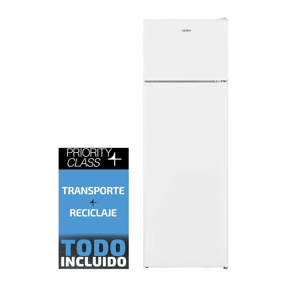 SAUBER, Frigorífico Dos Puertas SERIE 3-2P16026WH, Alto 164 x 55 cm, LUZ, Puertas Reversibles, Blanco,