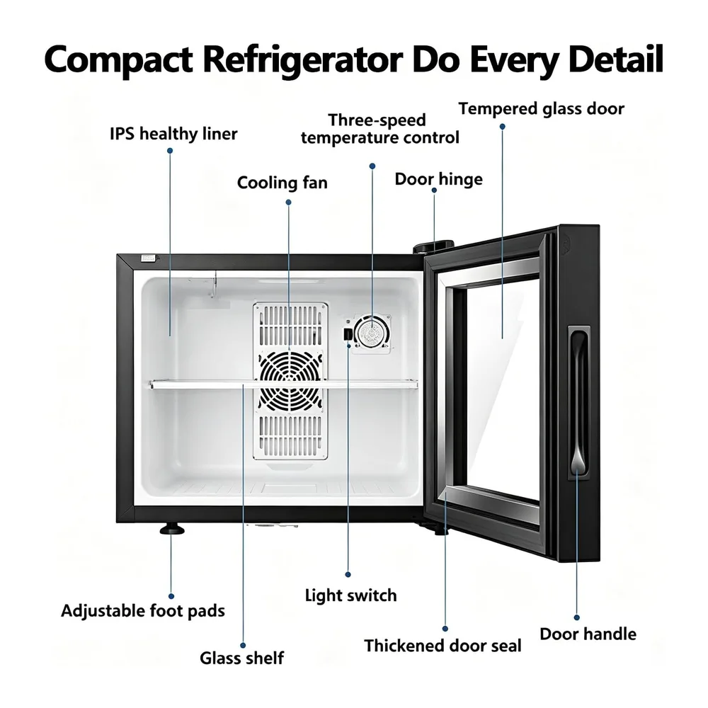 Frigorífico Vertical Compacto con Puerta Cristal y Cerradura. 40L — 2