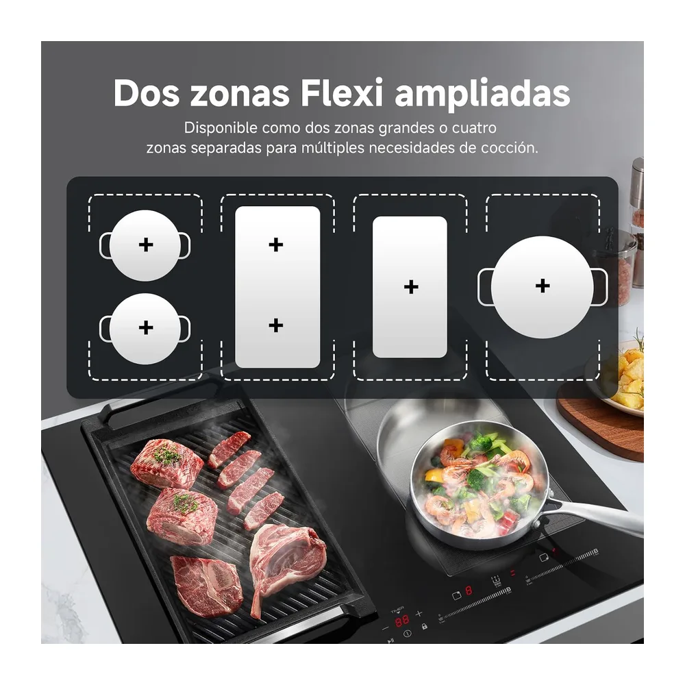 AMZCHEF Placa de Inducción 60 cm, 4 Zonas con 2 Flex, Boost 7200W — 2