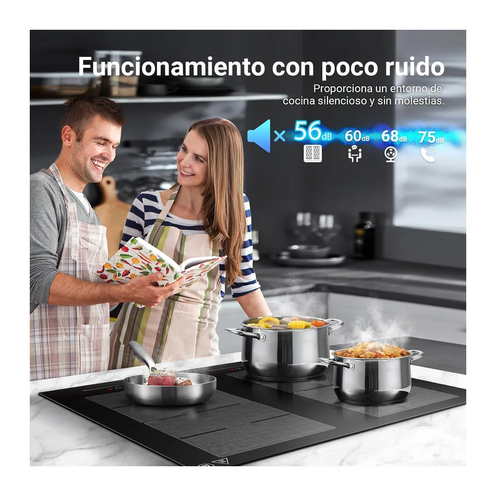 AMZCHEF Placa de Inducción 60 cm, 4 Zonas con 2 Flex, Boost 7200W — 4