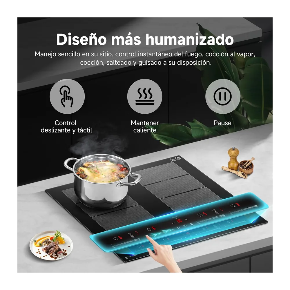 AMZCHEF Placa de Inducción 60 cm, 4 Zonas con 2 Flex, Boost 7200W — 5