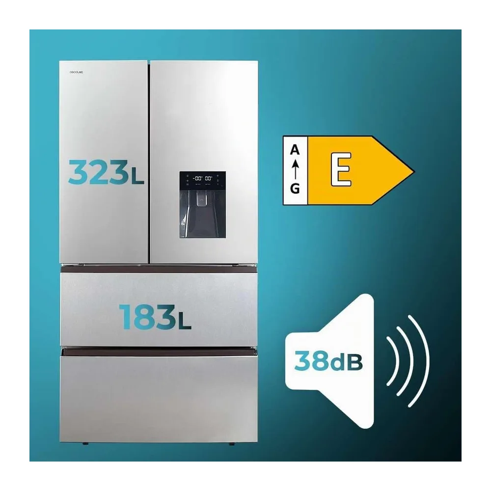 Cecotec Frigorífico 4 Puertas 506L Bolero CoolMarket FD 510 WD Inox Total E [Clase de eficiencia energética E] — 4