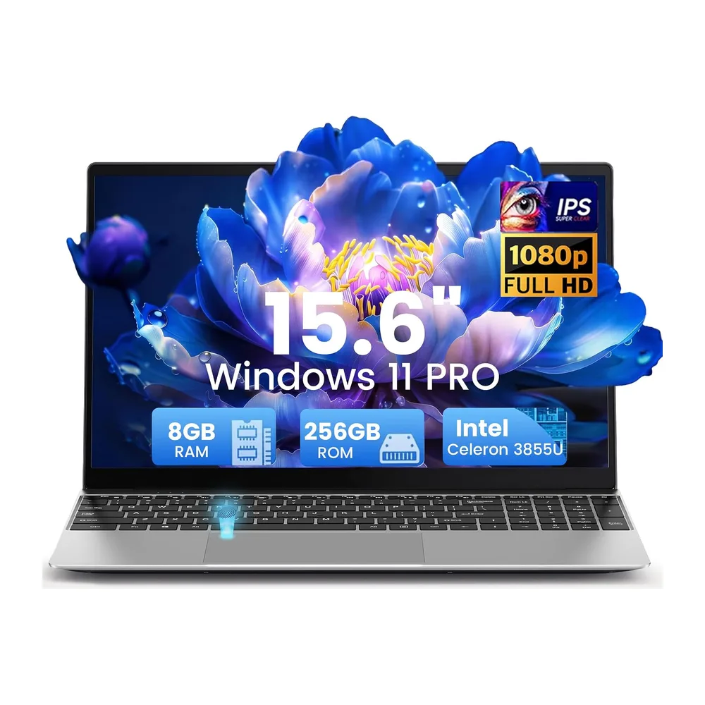 Kayoote 15.6" Portátil Win 11 Pro, 8GB RAM 256GB SSD, Pantalla 1080P FHD, Procesador 3855U, Teclado