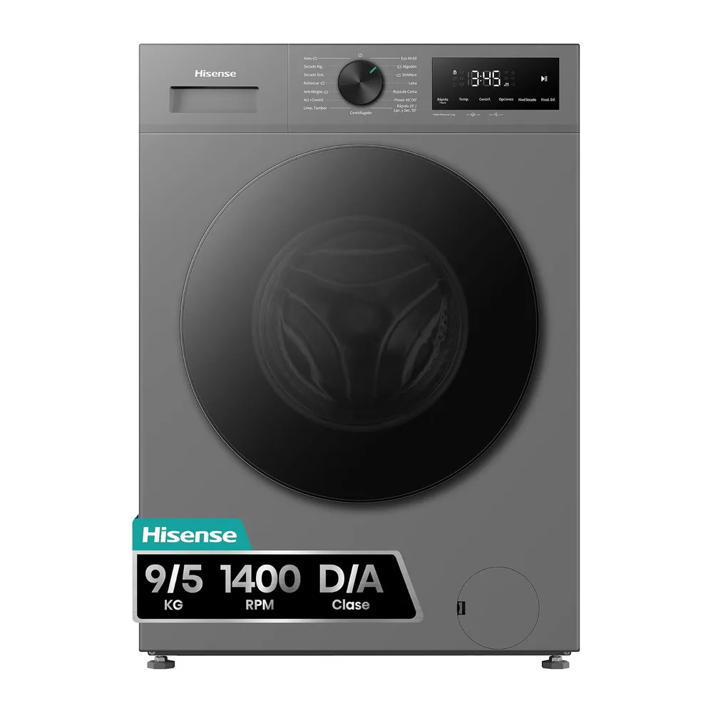 Hisense WD1I9042BTF2 - Lavasecadora 9 kg/5 kg, Fondo 47cm, 1400 rpm, Lavado y Secado 59', Dispensador
