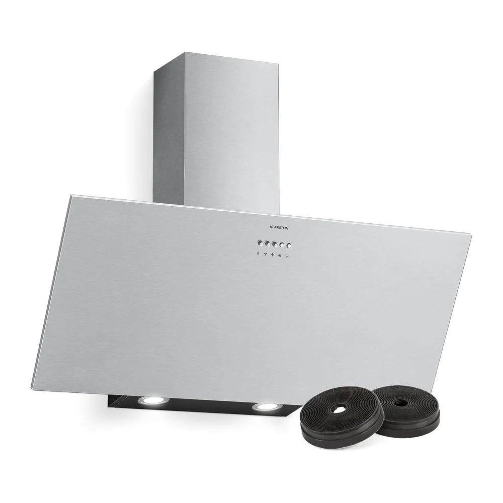 Klarstein Campana extractora angular, Silver Lining 90 cm - 557 m³/h Extractor, Acero inoxidable, Luz LED,