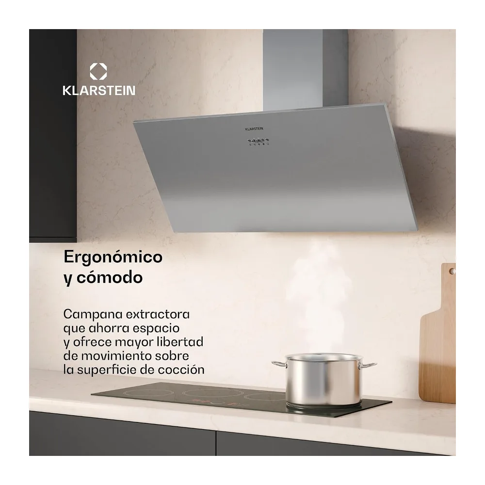Klarstein Campana extractora angular, Silver Lining 90 cm - 557 m³/h Extractor, Acero inoxidable, Luz LED, — 2