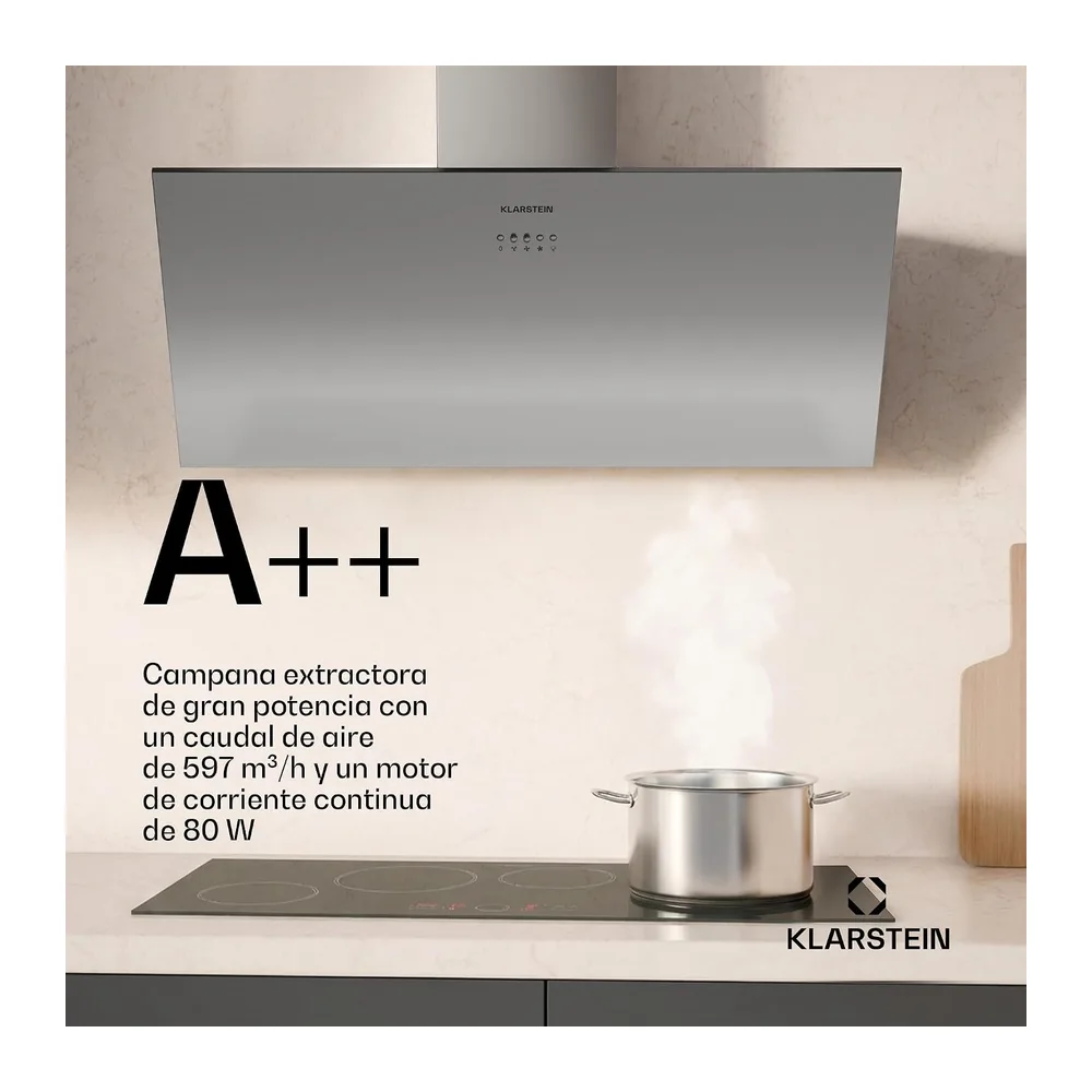 Klarstein Campana extractora angular, Silver Lining 90 cm - 557 m³/h Extractor, Acero inoxidable, Luz LED, — 4