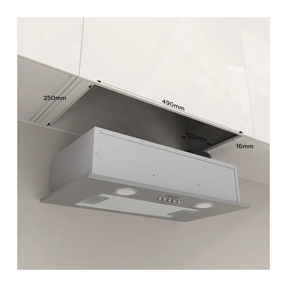 Ciarra Campana extractora encastrable de 52 cm - Campana de cocina integrada - CBCS5913A | 300 m³/h - Evacuación o recirculación - Compatible con filtro de carbón CBCF005 - 3 velocidades - Iluminación LED - Acero inoxidable [Clase energética B]