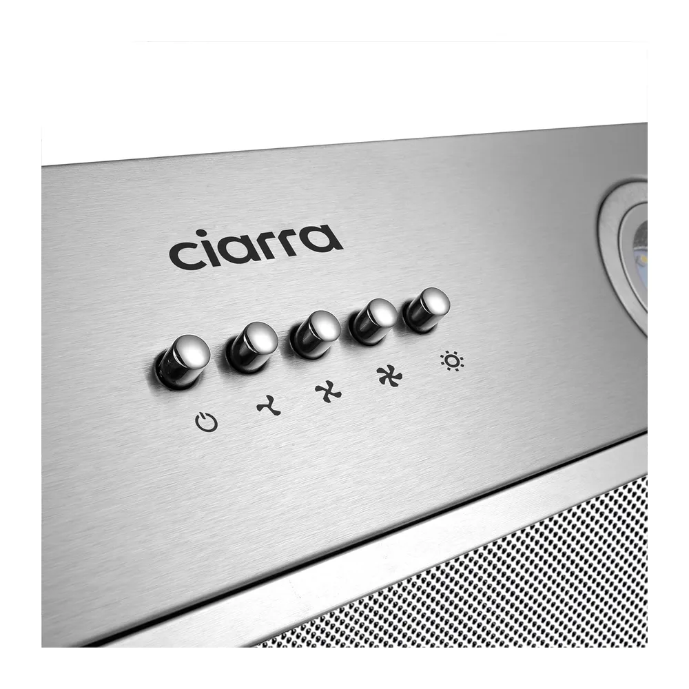 Ciarra Campana extractora encastrable de 52 cm - Campana de cocina integrada - CBCS5913A | 300 m³/h - Evacuación o recirculación - Compatible con filtro de carbón CBCF005 - 3 velocidades - Iluminación LED - Acero inoxidable [Clase energética B]
