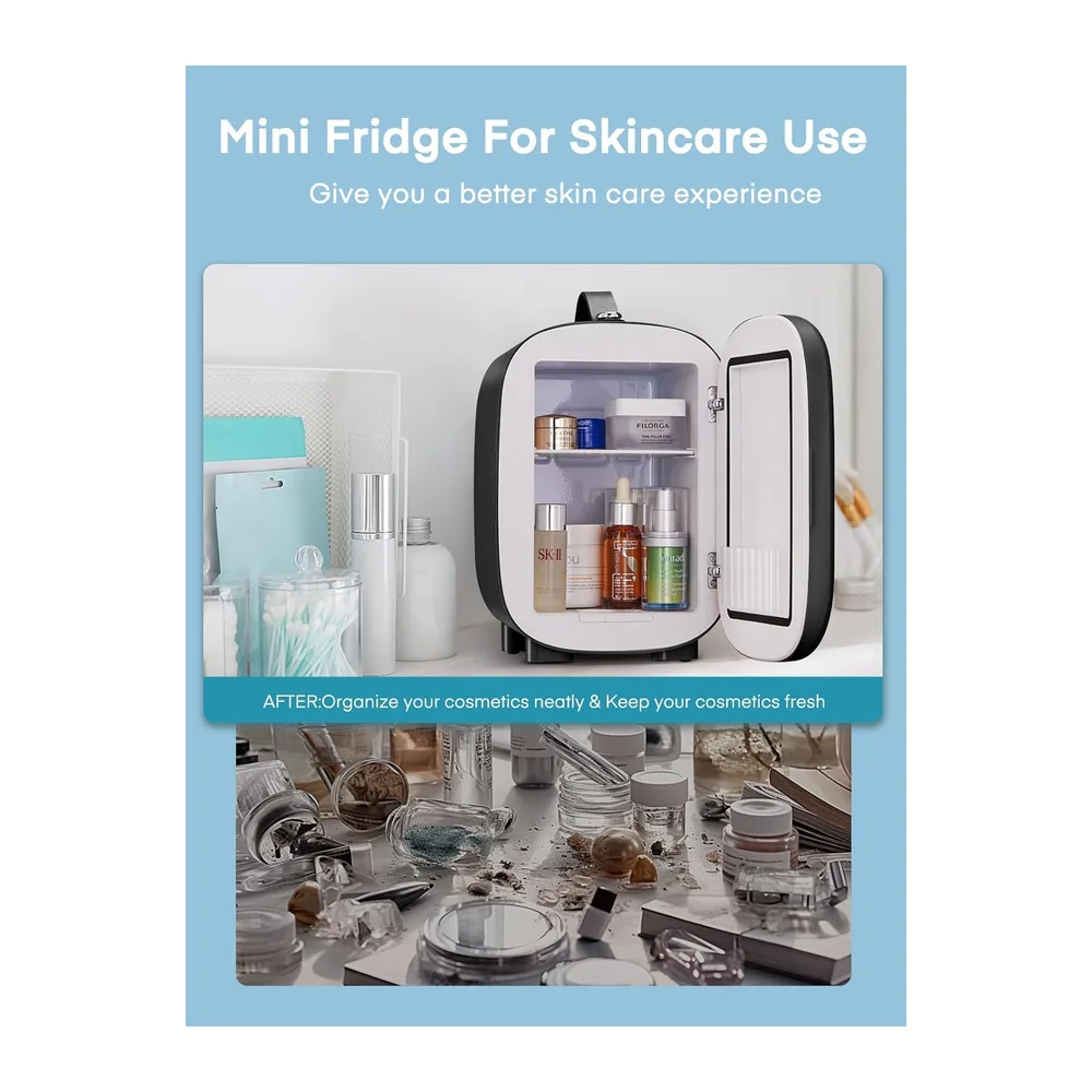 FOHERE Mini Nevera de Habitación 5 Litros / 6 Latas, Mini Frigorífico Termoeléctrico CA/CC, Cosmétic