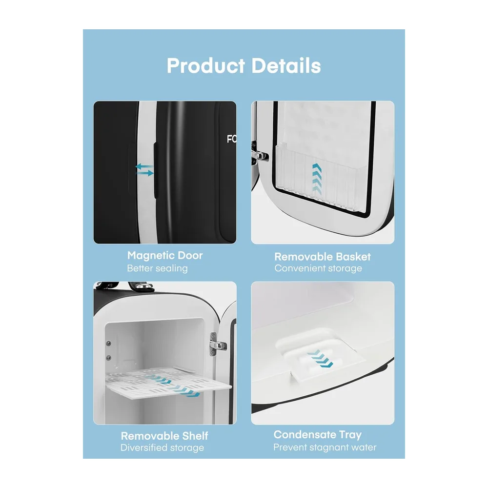 FOHERE Mini Nevera de Habitación 5 Litros / 6 Latas, Mini Frigorífico Termoeléctrico CA/CC, Cosmétic