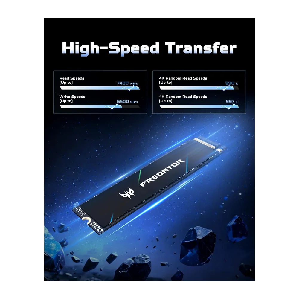 Acer Predator GM7 SSD interno M.2 NVMe de 1 TB PCIe 4.0 – Velocidad de lectura de hasta 7400 MB/s – SSD interno profesional – Almacenamiento gaming compatible con PC, portátil y PS5