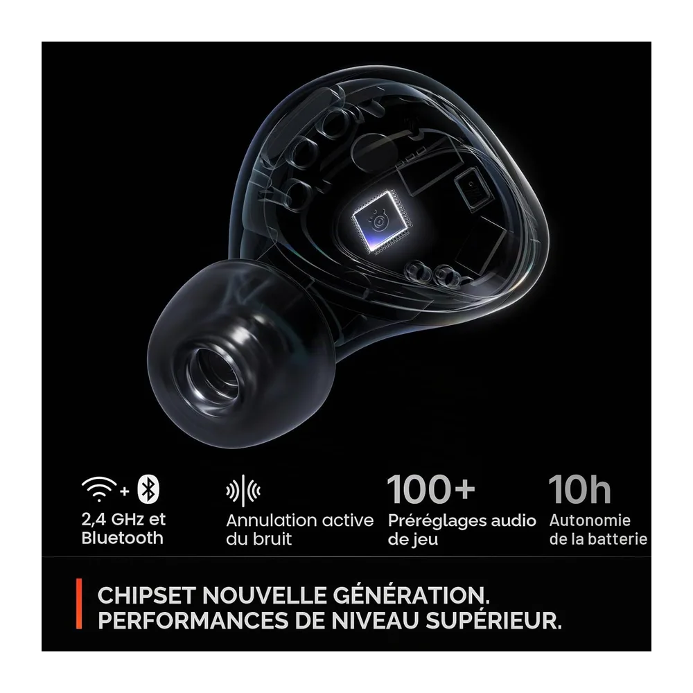 SteelSeries - Arctis GameBuds para PS5 - Auriculares de juego inalámbricos - 2,4 GHz + BT 5.3 - ANC/Transparencia - 40H de autonomía - Carga inalámbrica - PS5, PC, Switch 2, Móvil - Negro (Reacondicionado)