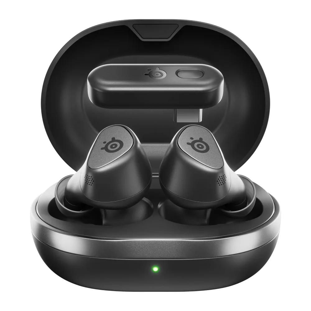 SteelSeries - Arctis GameBuds para PS5 - Auriculares de juego inalámbricos - 2,4 GHz + BT 5.3 - ANC/Transparencia - 40H de autonomía - Carga inalámbrica - PS5, PC, Switch 2, Móvil - Negro (Reacondicionado)