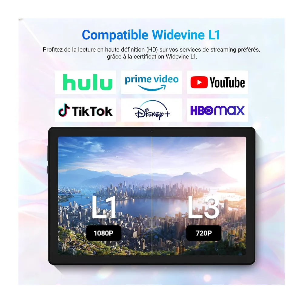 Tableta Android de 10 pulgadas, procesador de 5 núcleos, Widevine L1, 20 GB + 64 GB + hasta 1 TB microSD, WiFi 6, Bluetooth 5.3, batería de 6000 mAh, transmisión OTG, desbloqueo facial, conector de auriculares tipo C (Negro)
