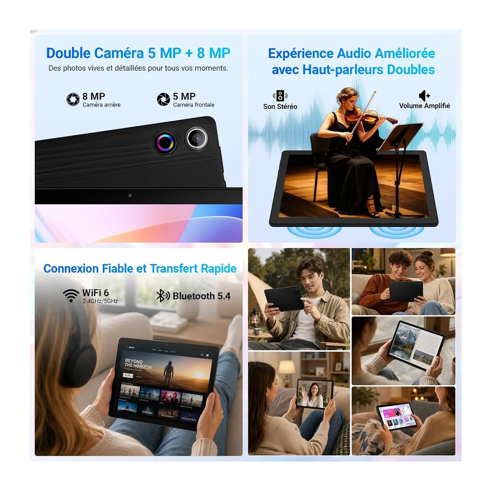 Tableta Android de 10 pulgadas, procesador de 5 núcleos, Widevine L1, 20 GB + 64 GB + hasta 1 TB microSD, WiFi 6, Bluetooth 5.3, batería de 6000 mAh, transmisión OTG, desbloqueo facial, conector de auriculares tipo C (Negro)