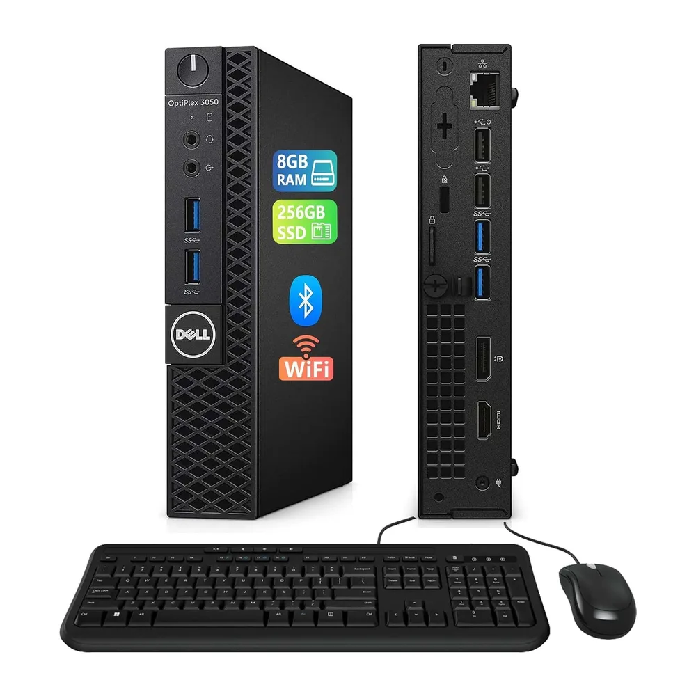 Dell OptiPlex 3050 Mini PC de bureau, Intel Core i5-6500T, 8 Go de RAM, 256 Go SSD, Wi-Fi, Bluetooth, clavier QWERTY amé